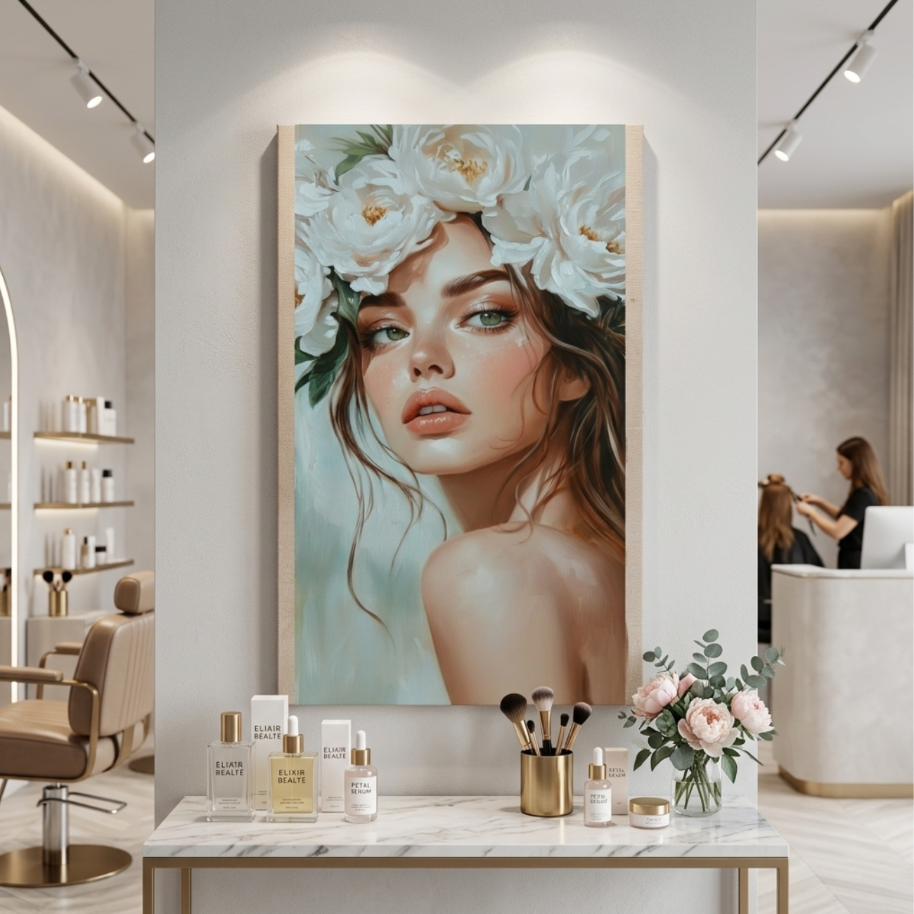 obraz w odcieniach zieleni do salonu beauty